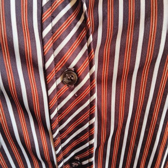 Large Vintage 80's Mom Striped Top Shirt Button-Up Blouse Stretch Polyester - Picture 3 of 7